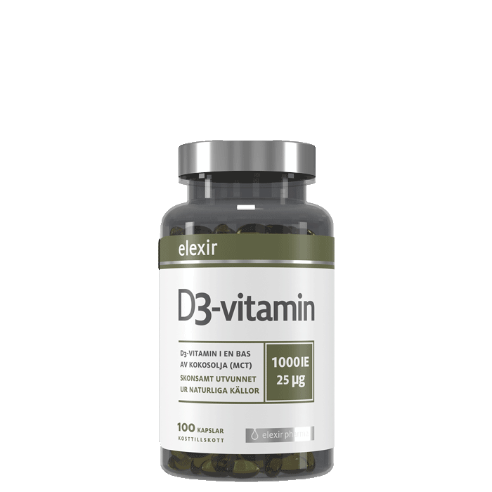 Bild av Elexir Pharma D3-vitamin, 25 mcg, 1000 IE, 100 kapslar